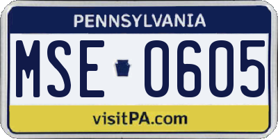 PA license plate MSE0605