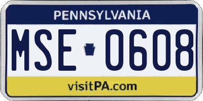 PA license plate MSE0608