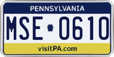 PA license plate MSE0610