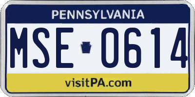 PA license plate MSE0614