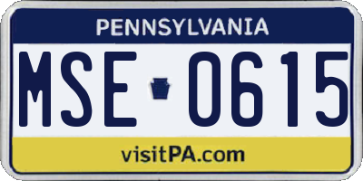 PA license plate MSE0615