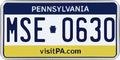 PA license plate MSE0630