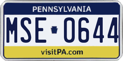 PA license plate MSE0644
