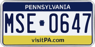 PA license plate MSE0647