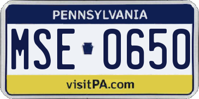 PA license plate MSE0650