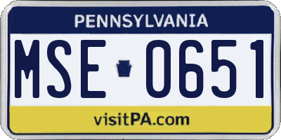 PA license plate MSE0651