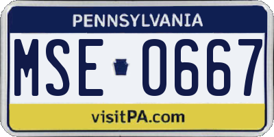 PA license plate MSE0667