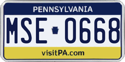 PA license plate MSE0668