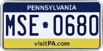 PA license plate MSE0680
