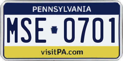 PA license plate MSE0701