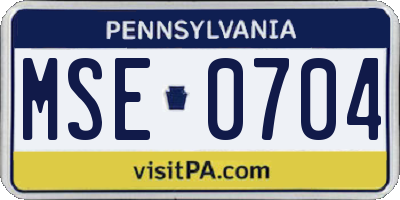 PA license plate MSE0704