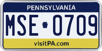 PA license plate MSE0709