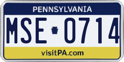 PA license plate MSE0714