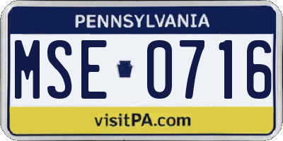 PA license plate MSE0716