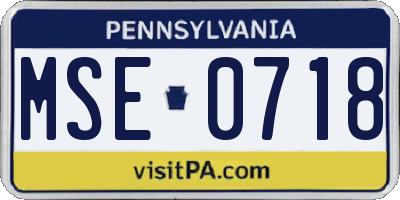 PA license plate MSE0718