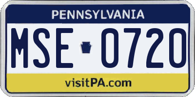 PA license plate MSE0720