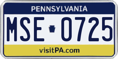 PA license plate MSE0725