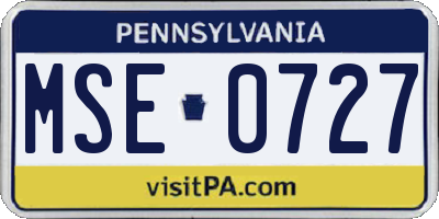 PA license plate MSE0727