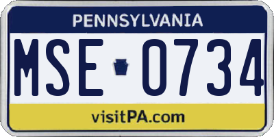 PA license plate MSE0734