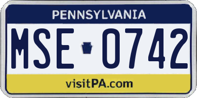 PA license plate MSE0742