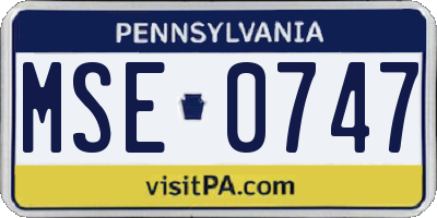 PA license plate MSE0747