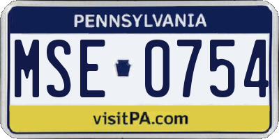 PA license plate MSE0754