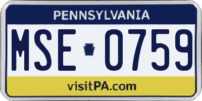 PA license plate MSE0759