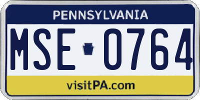 PA license plate MSE0764