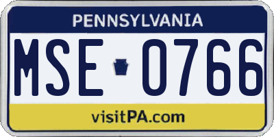 PA license plate MSE0766