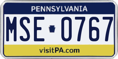 PA license plate MSE0767