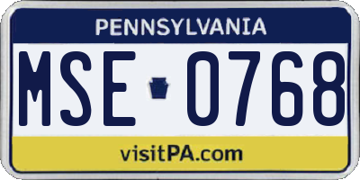 PA license plate MSE0768