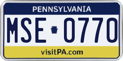 PA license plate MSE0770