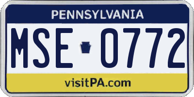 PA license plate MSE0772