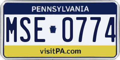 PA license plate MSE0774