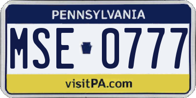 PA license plate MSE0777