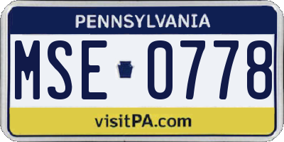 PA license plate MSE0778