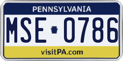 PA license plate MSE0786
