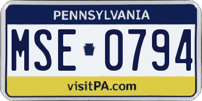 PA license plate MSE0794