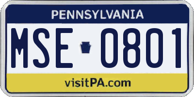 PA license plate MSE0801