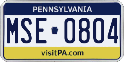 PA license plate MSE0804