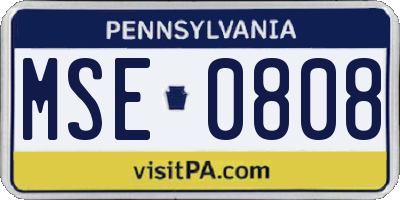 PA license plate MSE0808