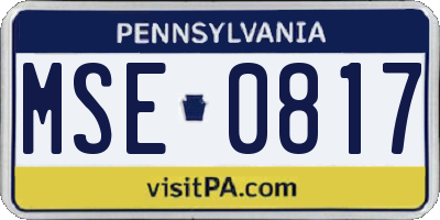 PA license plate MSE0817