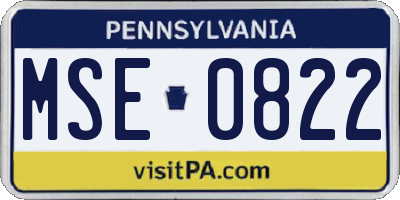 PA license plate MSE0822