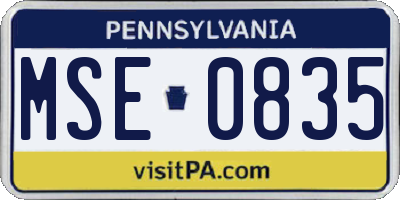 PA license plate MSE0835