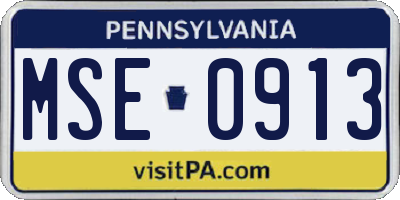 PA license plate MSE0913
