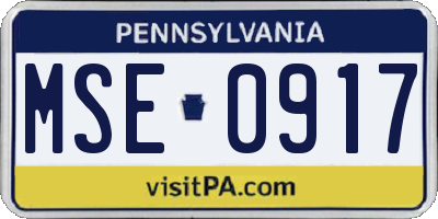 PA license plate MSE0917