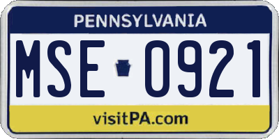 PA license plate MSE0921