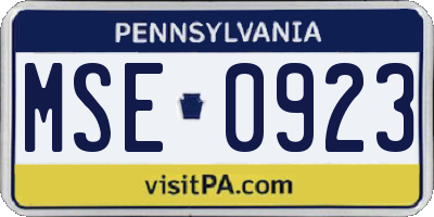 PA license plate MSE0923
