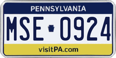 PA license plate MSE0924