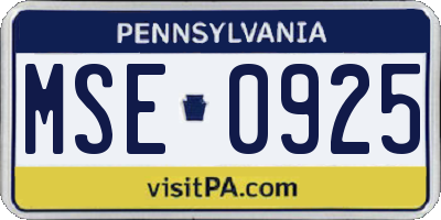 PA license plate MSE0925